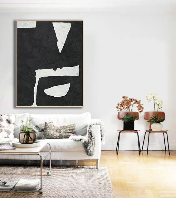 Pop Art Canvas,Black And White Minimal Painting On Canvas - Modern Wall Art